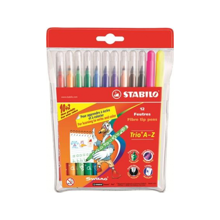 Set markere Stabilo, 12 culori/set (10 de baza, 2 fluorescente)