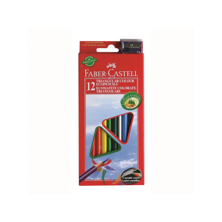 Creioane Colorate Triunghiulare 12 culori + Ascutitoare Eco Faber-Castell