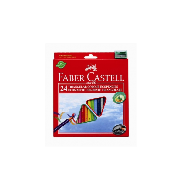 Creioane Colorate Triunghiulare 24 culori + Ascutitoare Eco Faber-Castell