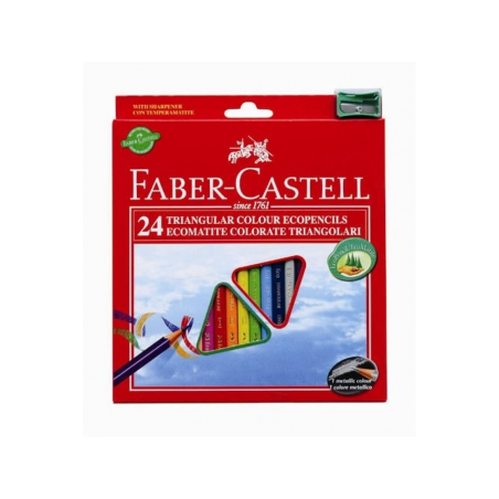 Creioane Colorate Triunghiulare 24 culori + Ascutitoare Eco Faber-Castell