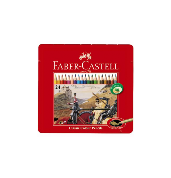 Creioane Colorate 24 culori Cutie Metal Faber-Castell