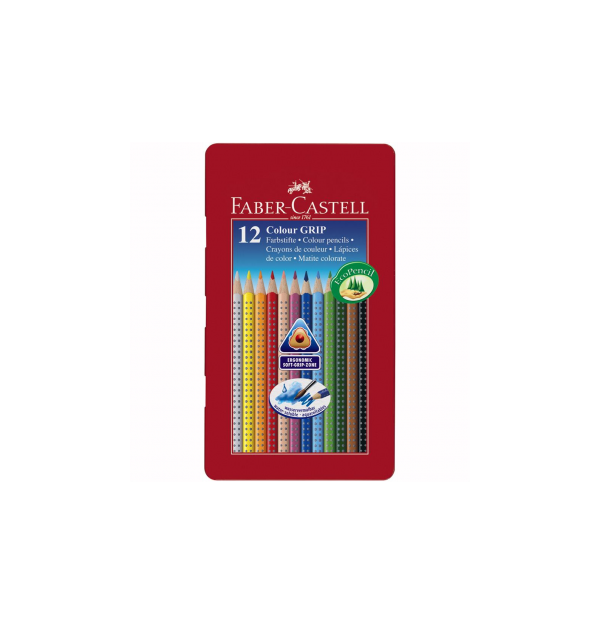 Creioane Colorate 12 culori cutie metal Grip 2001 Faber-Castell