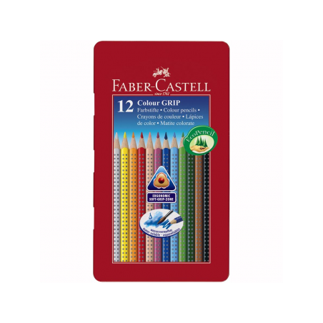 Creioane Colorate 12 culori cutie metal Grip 2001 Faber-Castell
