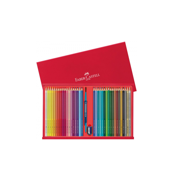 Creioane Colorate 36 culori + Pensula + Ascutitoare cutie lemn Grip 2001 Faber-Castell
