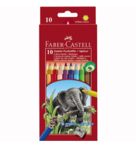 Creioane Colorate 10 culori + Ascutitoare Jumbo Faber-Castell
