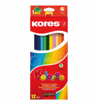 Creioane Colorate 12 Culori cu Ascutitoare Triunghiulare Kores