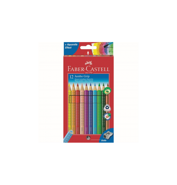 Creioane Colorate 12 culori + Ascutitoare Jumbo Grip Faber-Castell