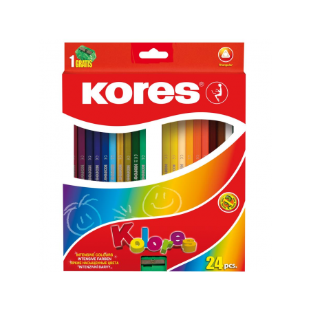 Creioane Colorate 24 Culori cu Ascutitoare Triunghiulare Kores