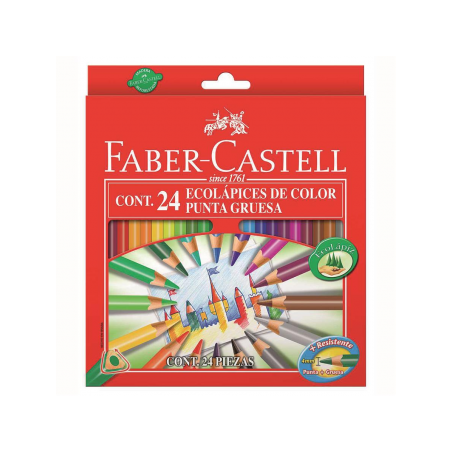 Creioane Colorate Triunghiulare 24 culori Mina Groasa Eco Faber-Castell