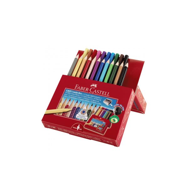 Set Cadou 12 Creioane Colorate Jumbo Grip + 10 Carioci Grip Faber-Castell