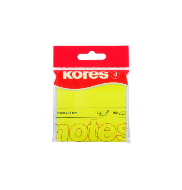 Notes Adeziv 75 x 75 mm galben neon 100 File Kores