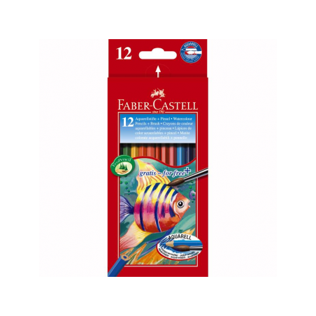 Creioane Colorate Acuarela 12 buc + Pensula Faber-Castell