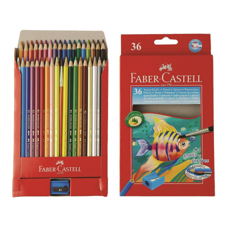 Creioane Colorate Acuarela 36 buc + Pensula Faber-Castell