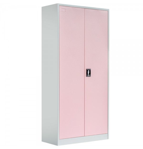 Fiset dulap metalic 4 polite+baza, 180x80x35 cm, 60 kg/polita, usi color roz, dulap metalic neasamblat