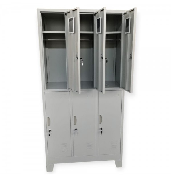 Vestiar metalic Premium cu picioare 6 usi (3x2) 900x450x1970 mm (LxlxH), Neasamblat, PLUS