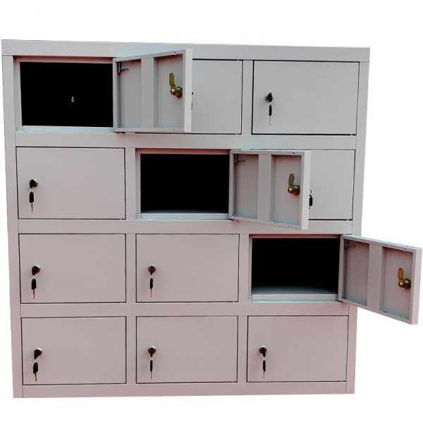 Dulap vestiar metalic Premium cu 12 compartimente pt. pastrare valori, 900x500x900 mm (LxlxH), PLUS