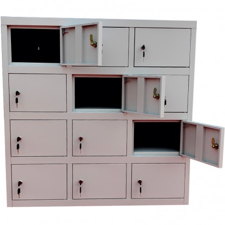 Dulap vestiar metalic Premium cu 12 compartimente pt. pastrare valori, 900x500x900 mm (LxlxH), PLUS