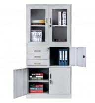 Dulap metalic Premium usi sticla cu 3 rafturi, 3 sertare si seif 900x400x1800 mm (LxlxH), 50 kg/polita, inchidere cu cheie, PLUS