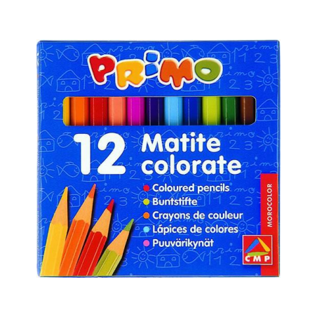 Creioane colorate Morocolor Primo, 9 cm lungime, 12 culori/cutie