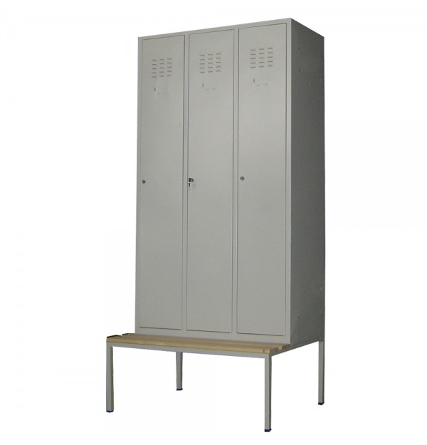 VESTIAR METALIC COMPARTIMENTAT CU 3 USI SI BANCUTA, 1200x450x2200 mm (LxlxH), ECO+ VESTIAR METALIC COMPARTIMENTAT CU 3 USI SI BANCUTA, 1200x450x2200 mm (LxlxH), ECO+